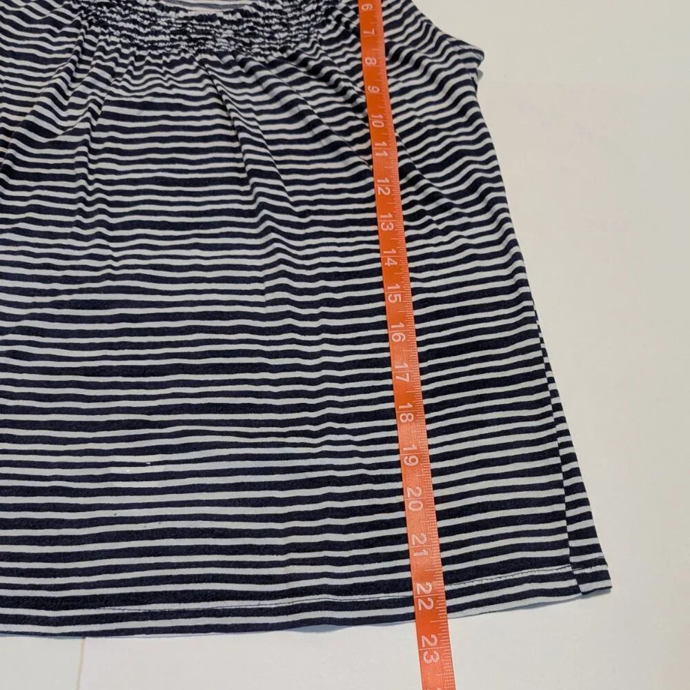 Ann Taylor Loft blue & white stripped sleeveless shirt with smocked neckline, - Picture 11 of 11
